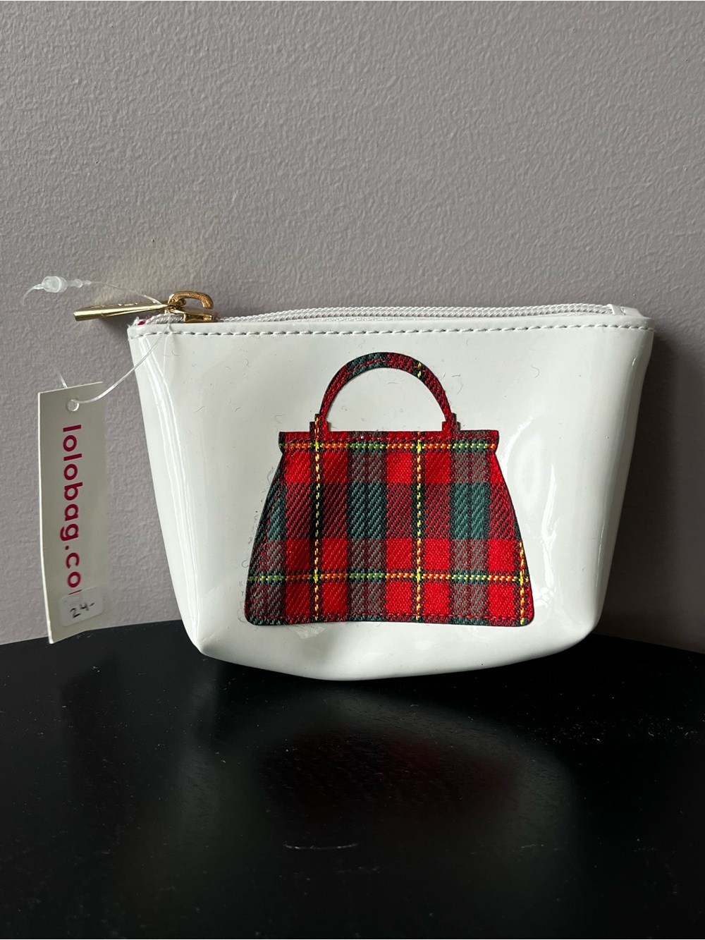 lolobag.co White Cosmetic Pouch with Red Plaid Handbag Print